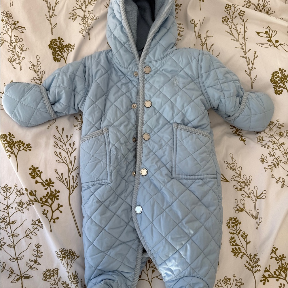 Ralph Lauren Light Blue Quilted Baby Snowsuit